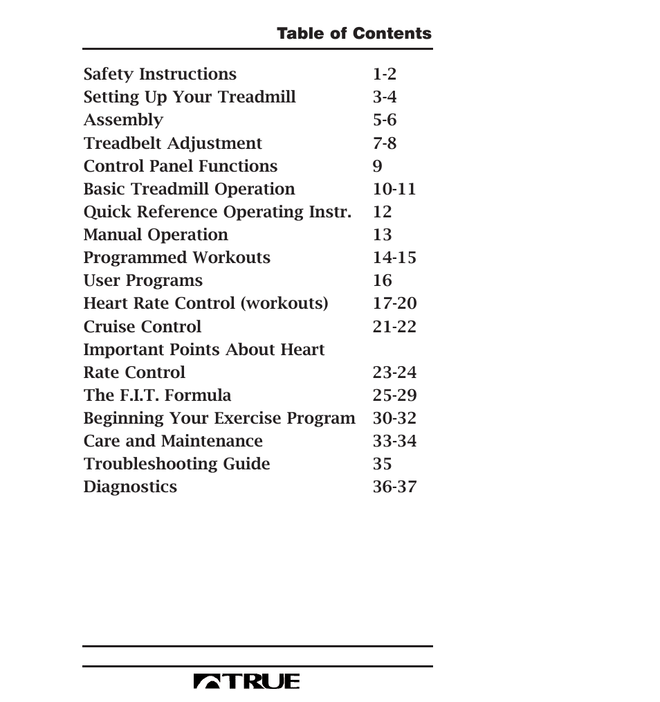 True Fitness 400 Series User Manual | Page 3 / 41