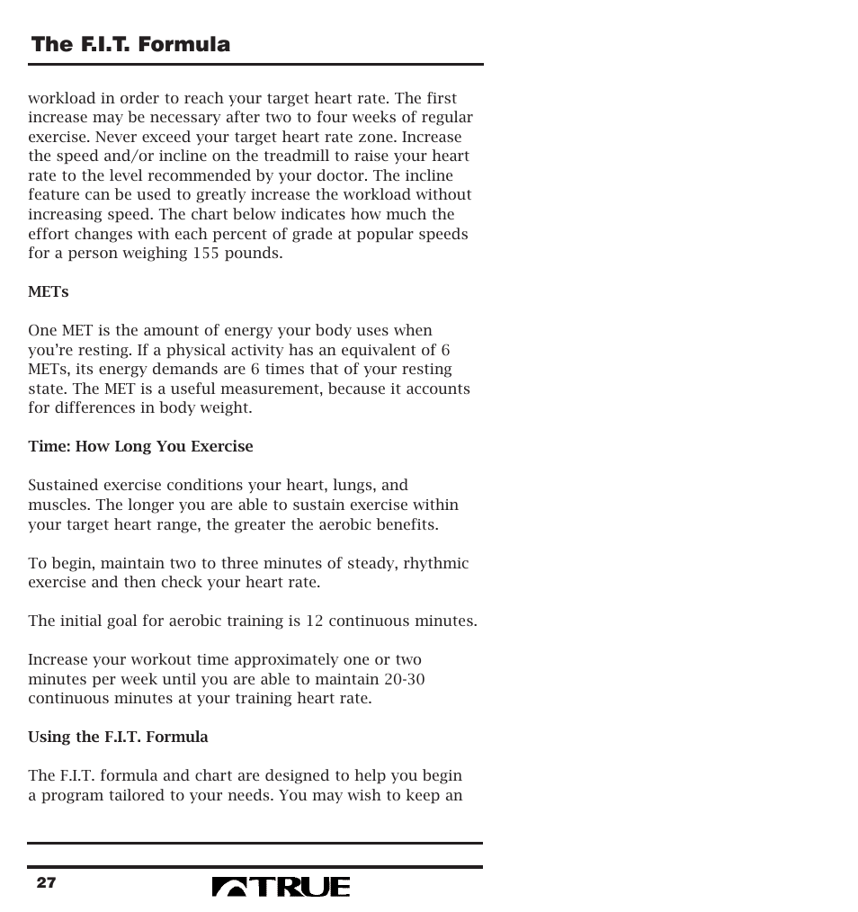 The f.i.t. formula | True Fitness 400 Series User Manual | Page 30 / 41