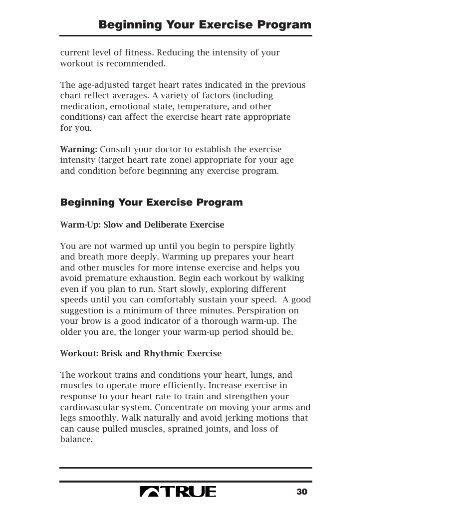 Beginning your exercise program | True Fitness 400 Series User Manual | Page 33 / 41