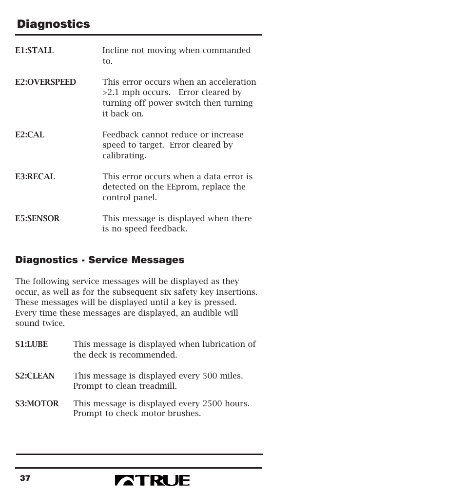 Diagnostics | True Fitness 400 Series User Manual | Page 40 / 41