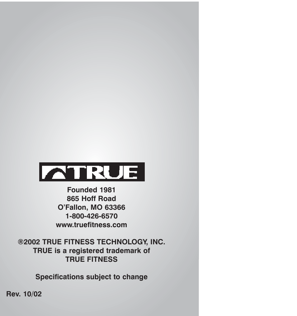 True Fitness 400 Series User Manual | Page 41 / 41