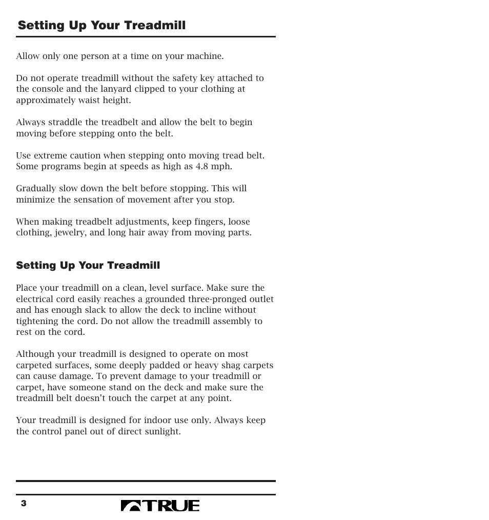 Setting up your treadmill | True Fitness 400 Series User Manual | Page 6 / 41