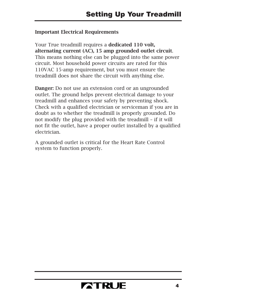 Setting up your treadmill | True Fitness 400 Series User Manual | Page 7 / 41
