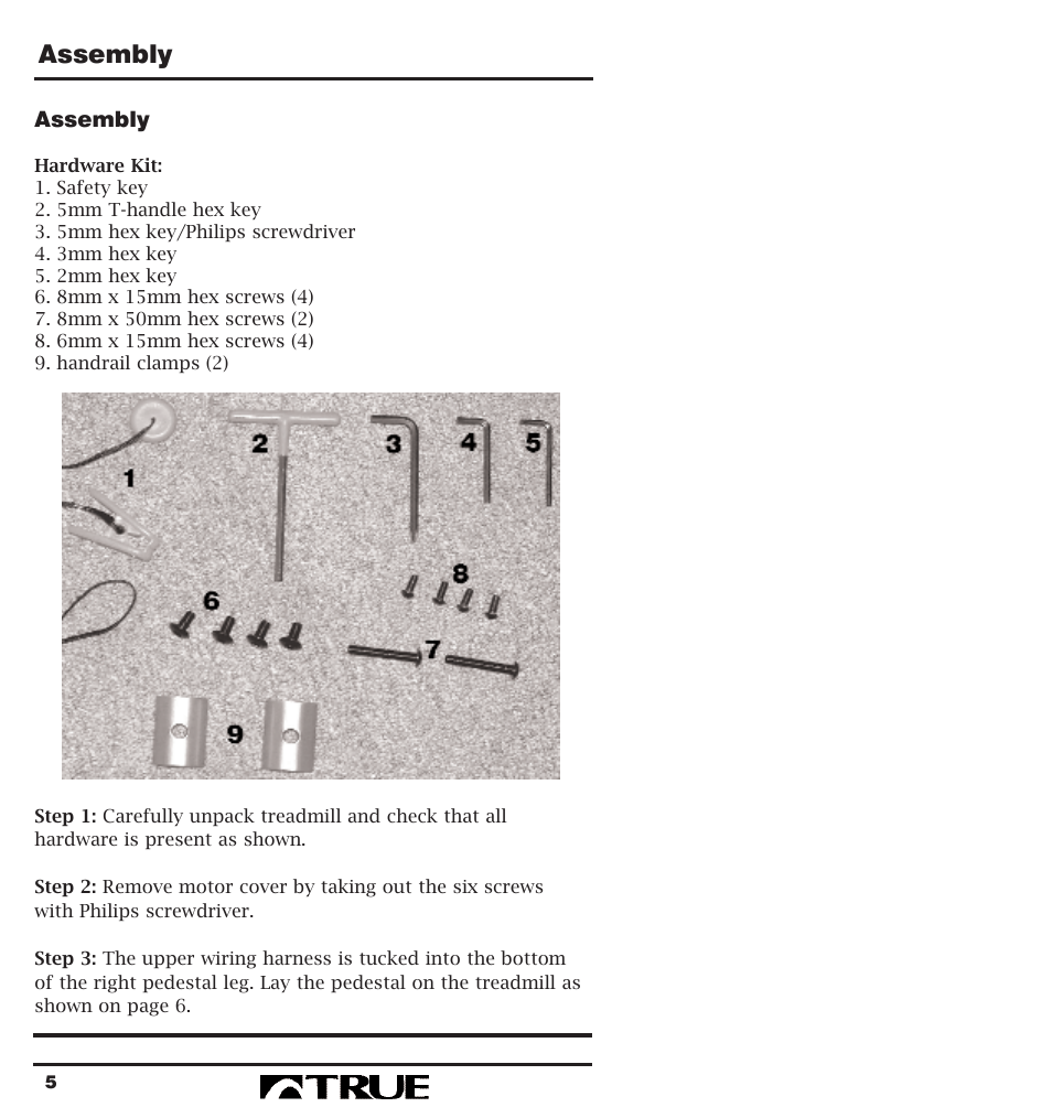 Assembly | True Fitness 400 Series User Manual | Page 8 / 41