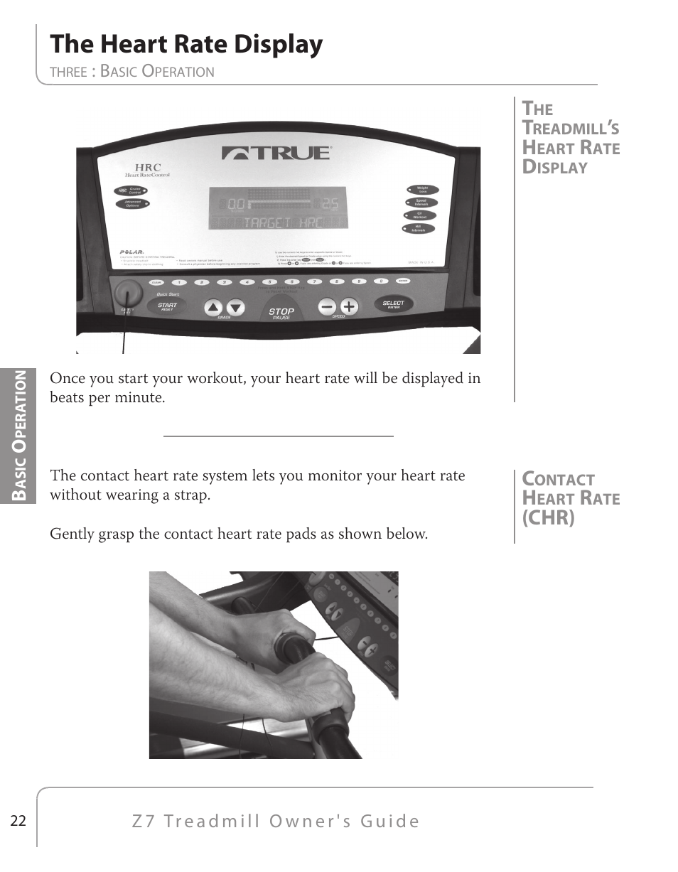 The heart rate display, Chr) | True Fitness Z7 Series User Manual | Page 17 / 75