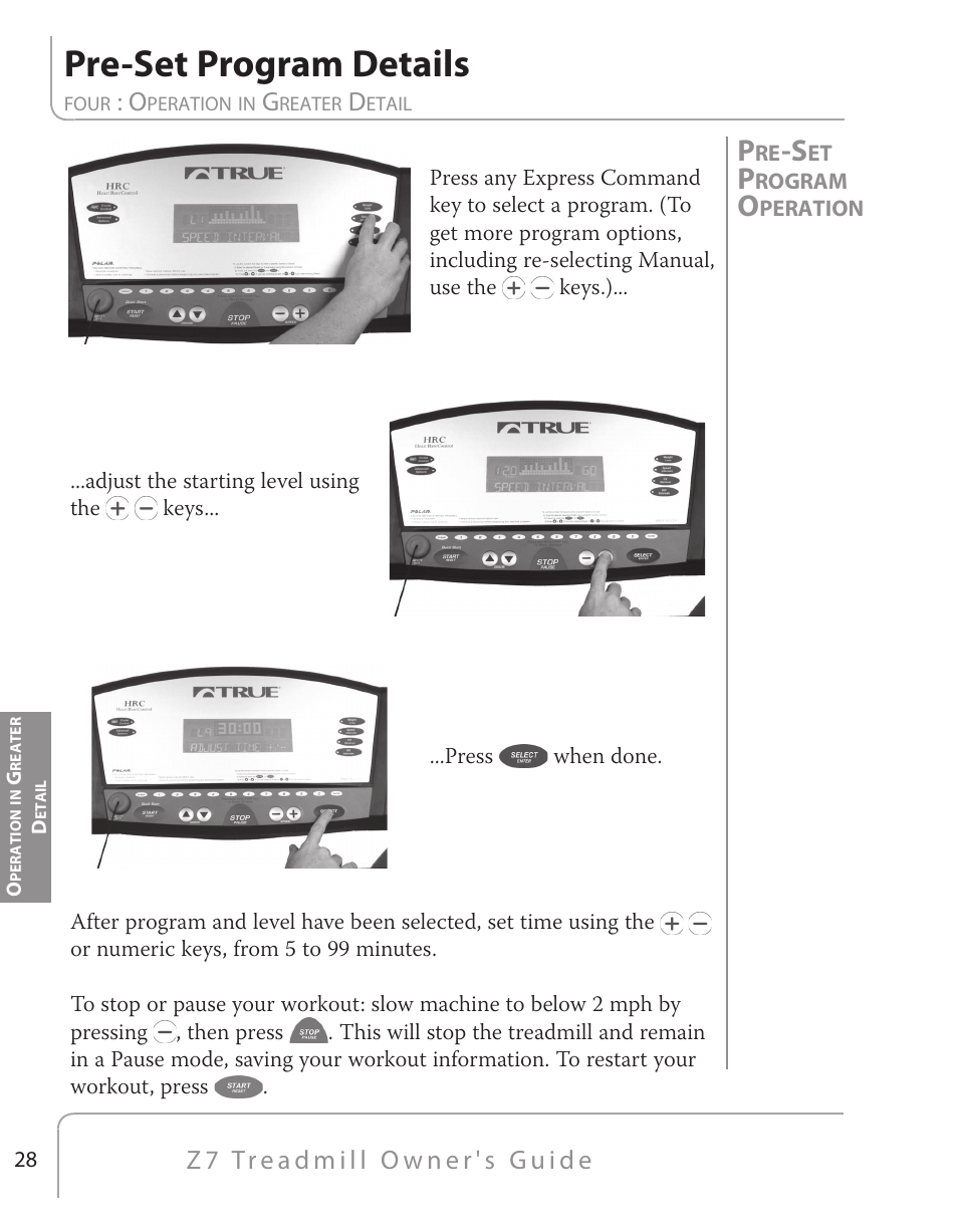 Pre-set program details | True Fitness Z7 Series User Manual | Page 19 / 75