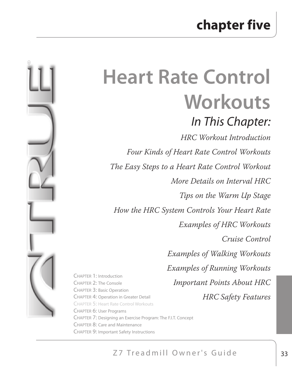 Heart rate control workouts, Chapter five | True Fitness Z7 Series User Manual | Page 24 / 75