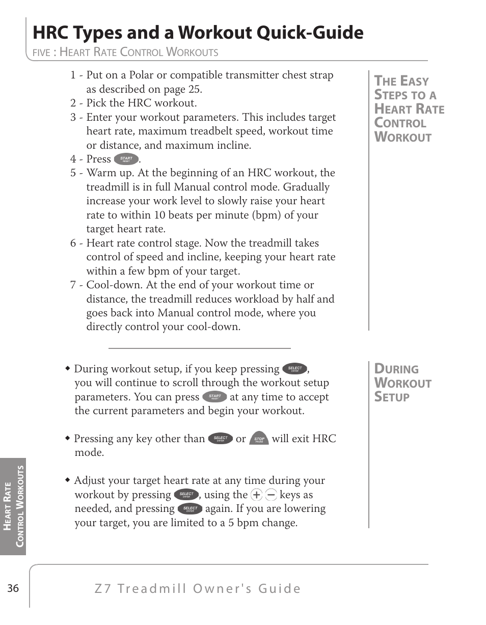 Hrc types and a workout quick-guide | True Fitness Z7 Series User Manual | Page 26 / 75