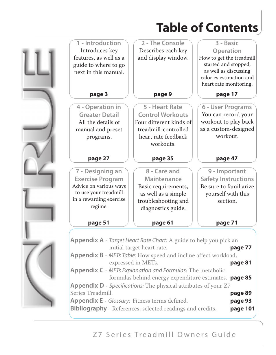 True Fitness Z7 Series User Manual | Page 3 / 75