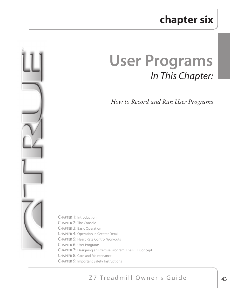 User programs, Chapter six | True Fitness Z7 Series User Manual | Page 32 / 75