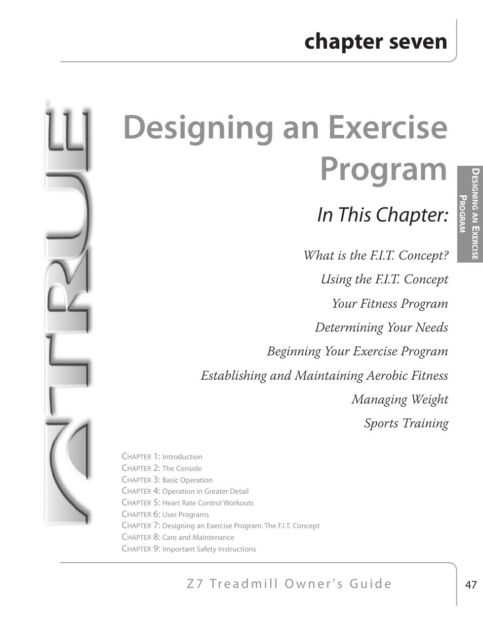 Designing an exercise program, Chapter seven | True Fitness Z7 Series User Manual | Page 34 / 75