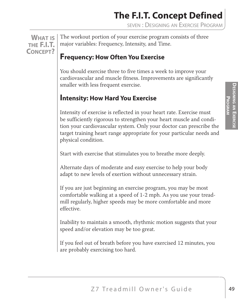 The f.i.t. concept defined, F.i.t. c | True Fitness Z7 Series User Manual | Page 35 / 75