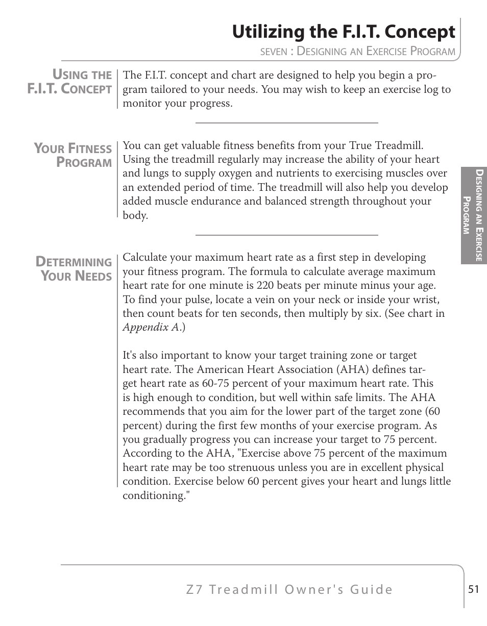 Utilizing the f.i.t. concept, F.i.t. c | True Fitness Z7 Series User Manual | Page 37 / 75