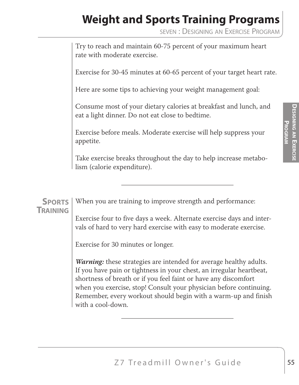 Weight and sports training programs | True Fitness Z7 Series User Manual | Page 41 / 75