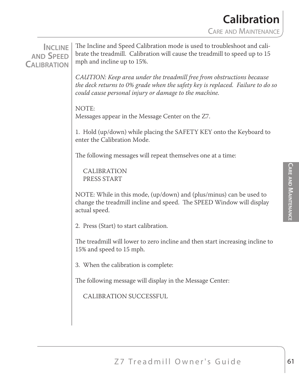 Calibration | True Fitness Z7 Series User Manual | Page 45 / 75