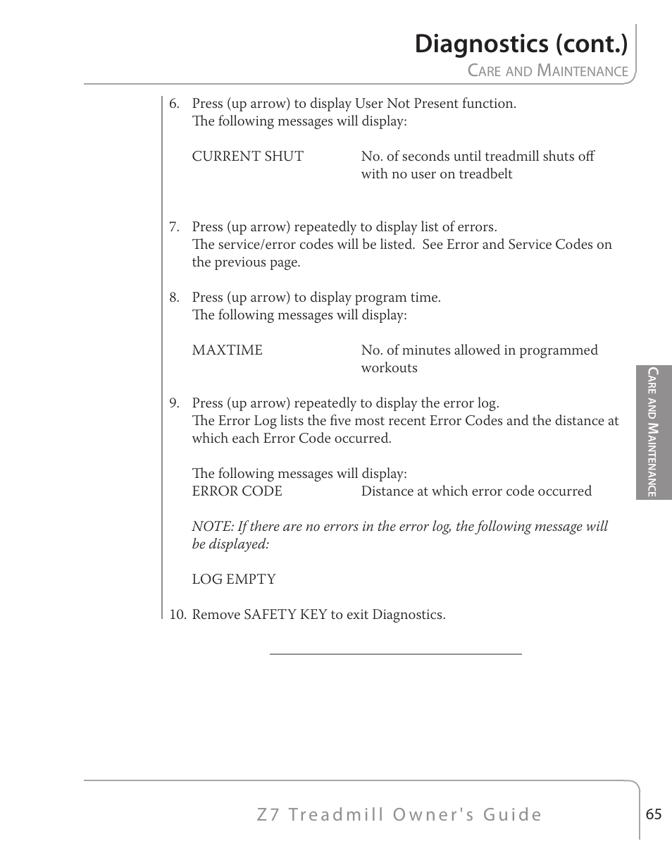 Diagnostics (cont.) | True Fitness Z7 Series User Manual | Page 49 / 75