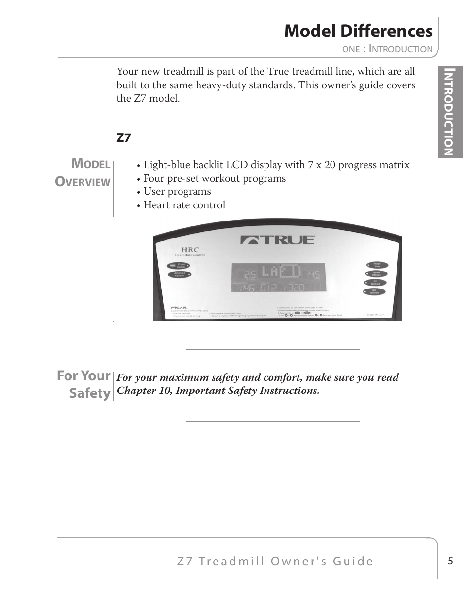Model differences, For your safety | True Fitness Z7 Series User Manual | Page 5 / 75