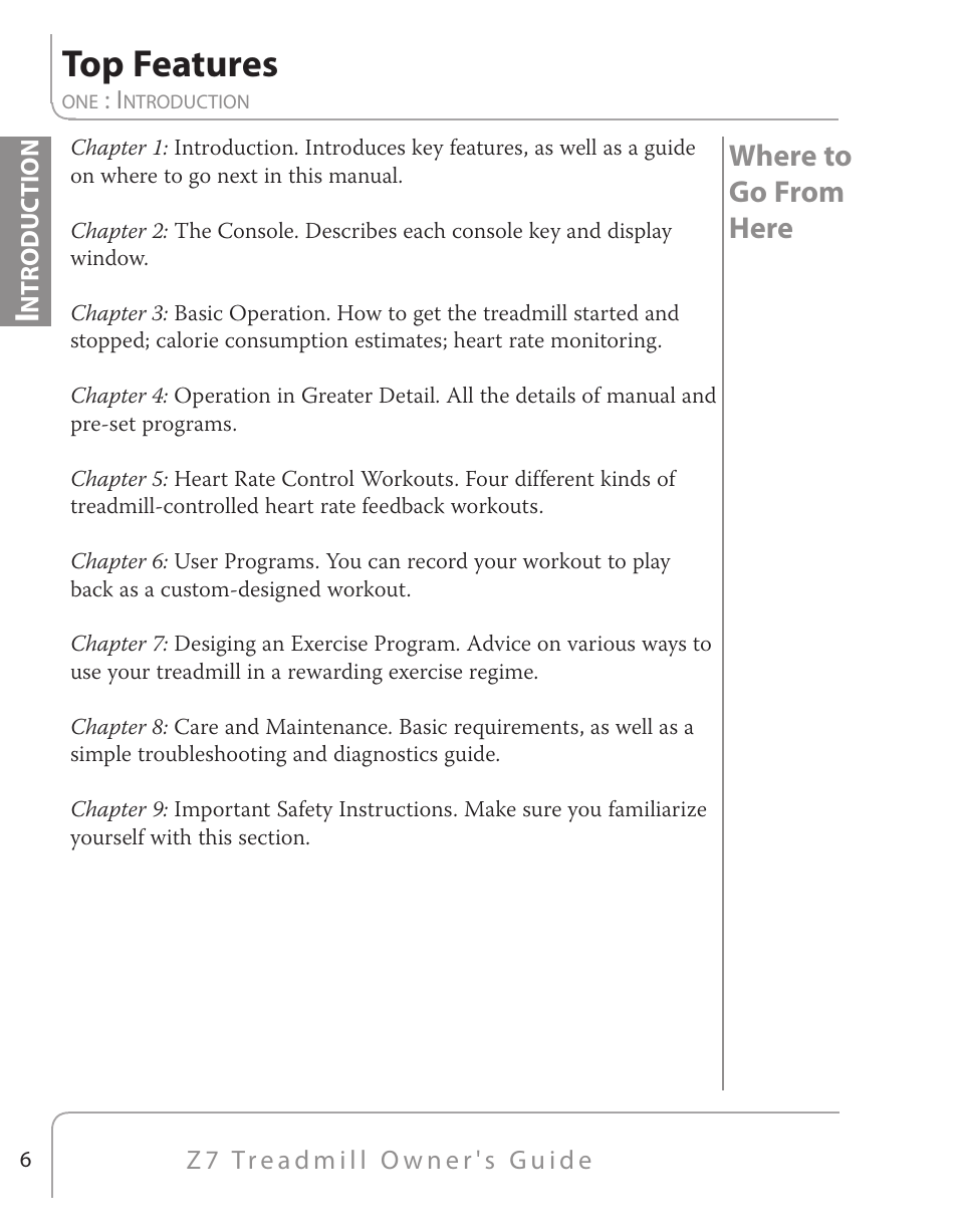 Top features, Where to go from here | True Fitness Z7 Series User Manual | Page 6 / 75