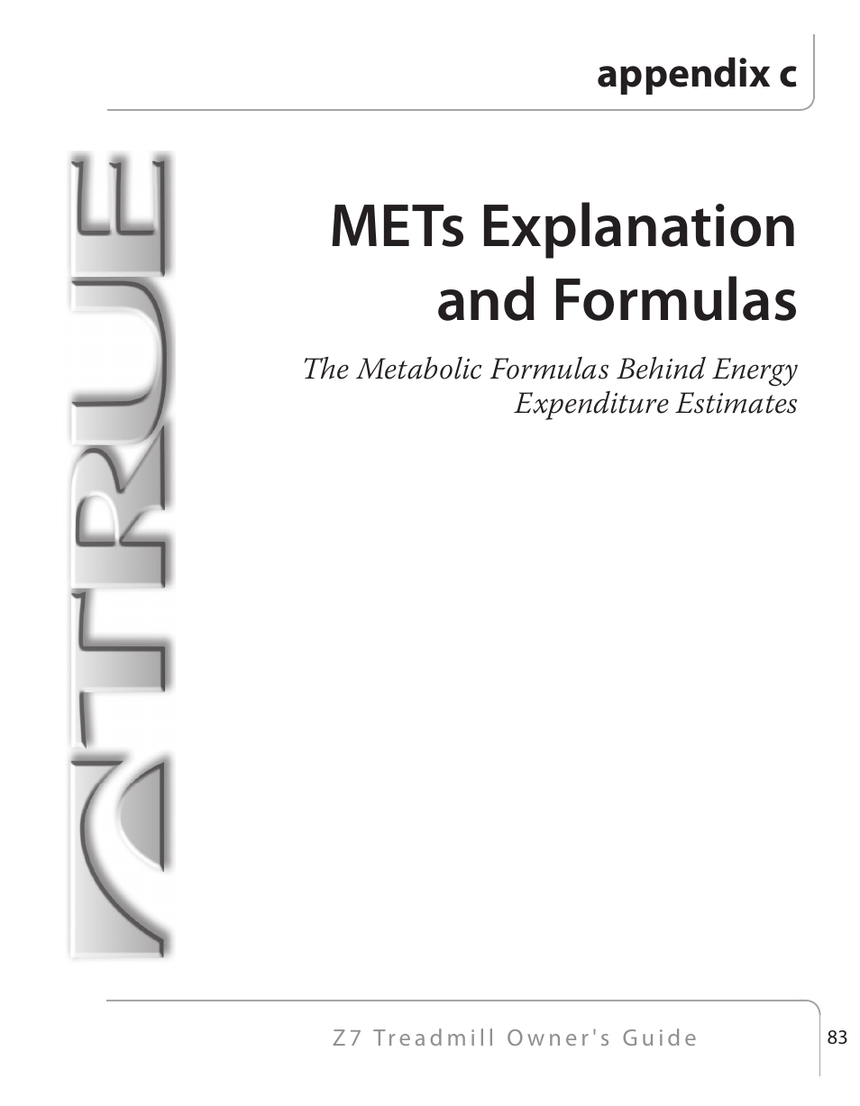 Mets explanation and formulas | True Fitness Z7 Series User Manual | Page 60 / 75