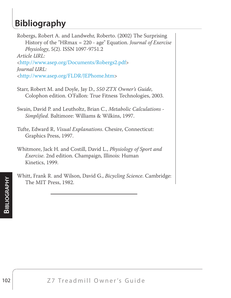 Bibliography | True Fitness Z7 Series User Manual | Page 73 / 75