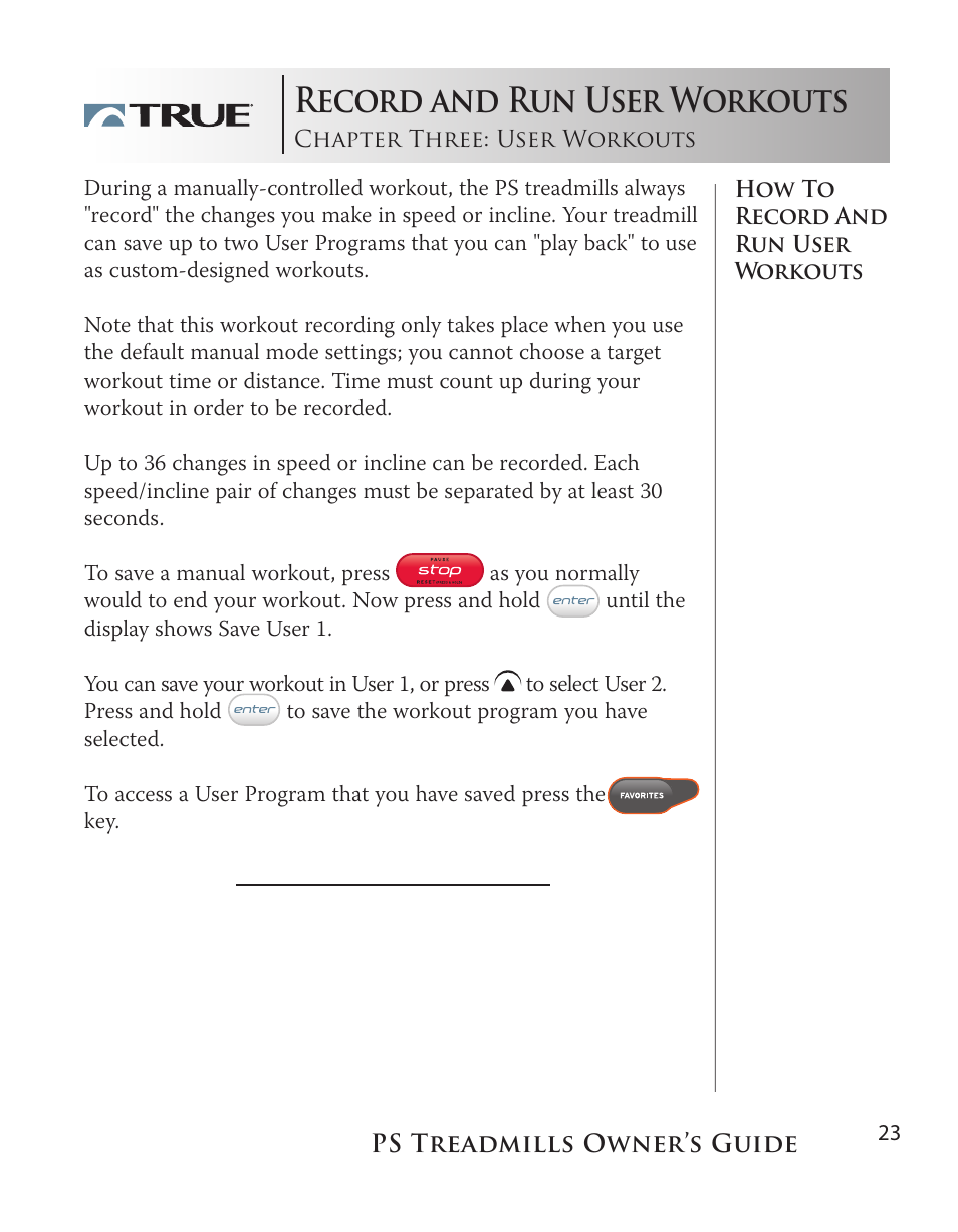 Record and run user workouts | True Fitness PS100 User Manual | Page 23 / 40