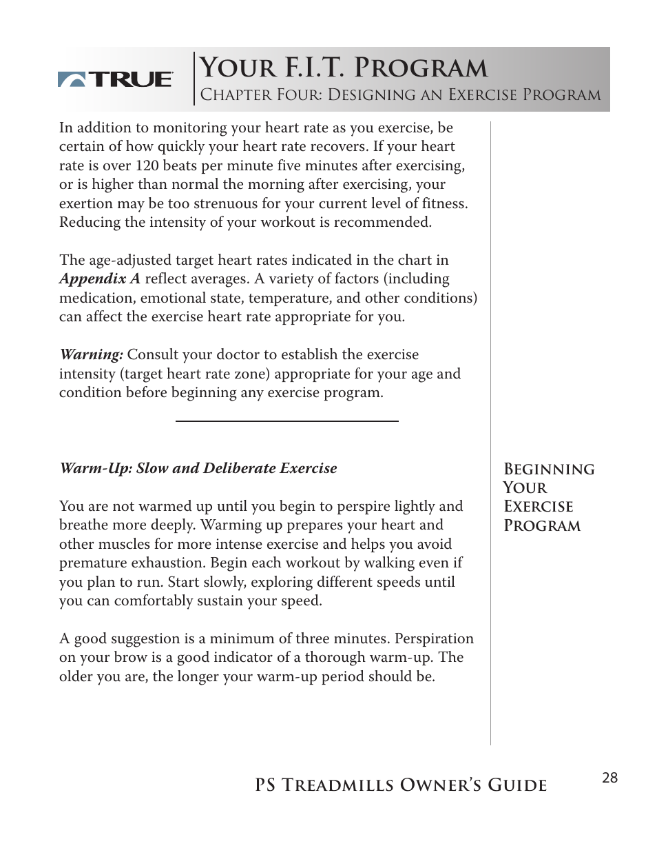Your f.i.t. program | True Fitness PS100 User Manual | Page 28 / 40