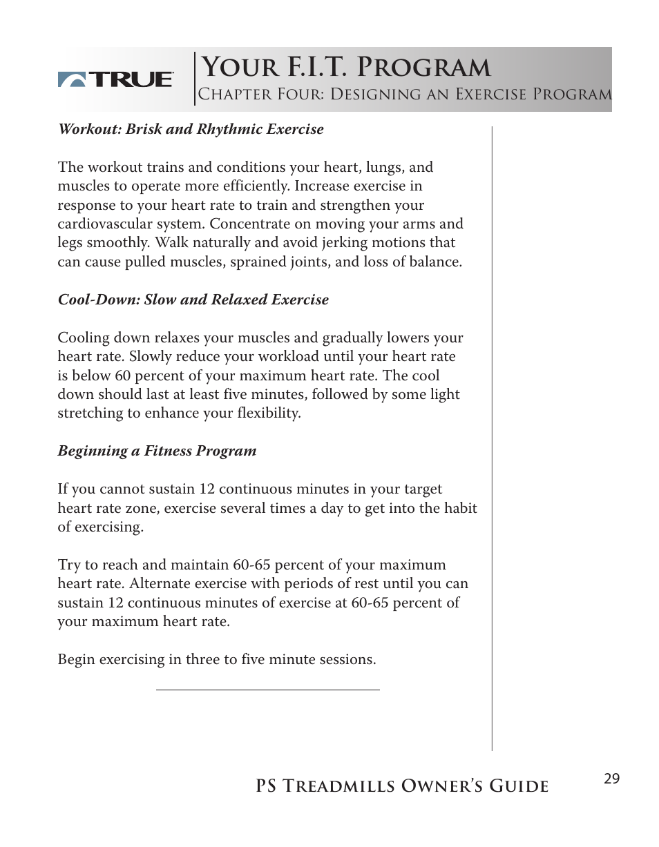 Your f.i.t. program | True Fitness PS100 User Manual | Page 29 / 40