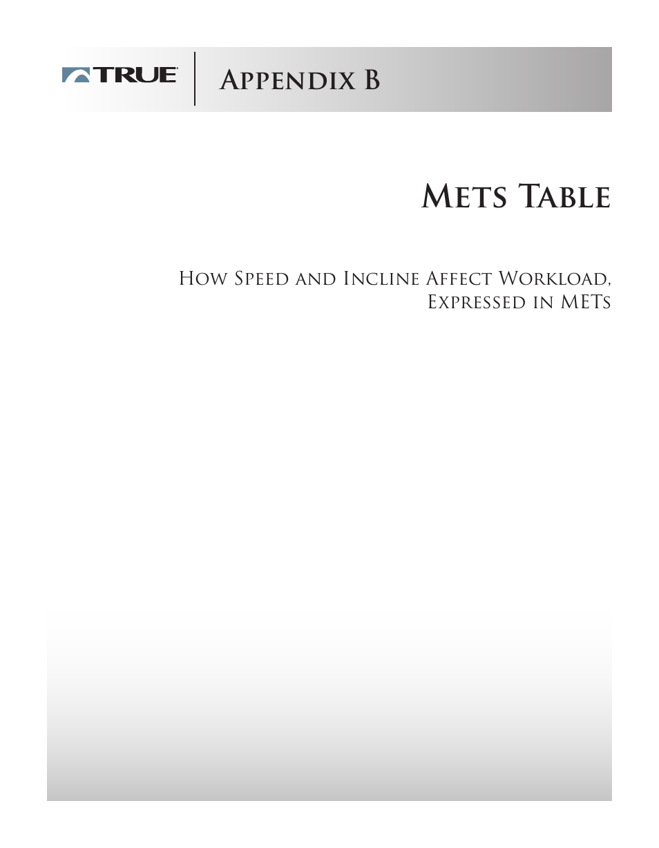 Mets table, Appendix b | True Fitness PS100 User Manual | Page 38 / 40