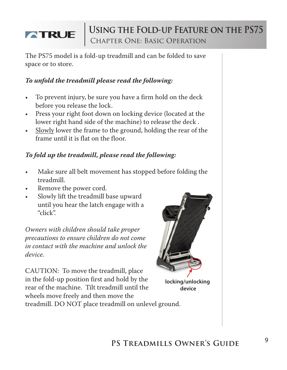 Using the fold-up feature on the ps75 | True Fitness PS100 User Manual | Page 9 / 40