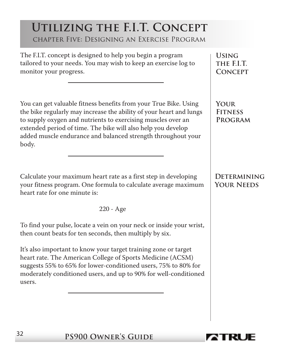 Utilizing the f.i.t. concept | True Fitness PS900 User Manual | Page 29 / 42