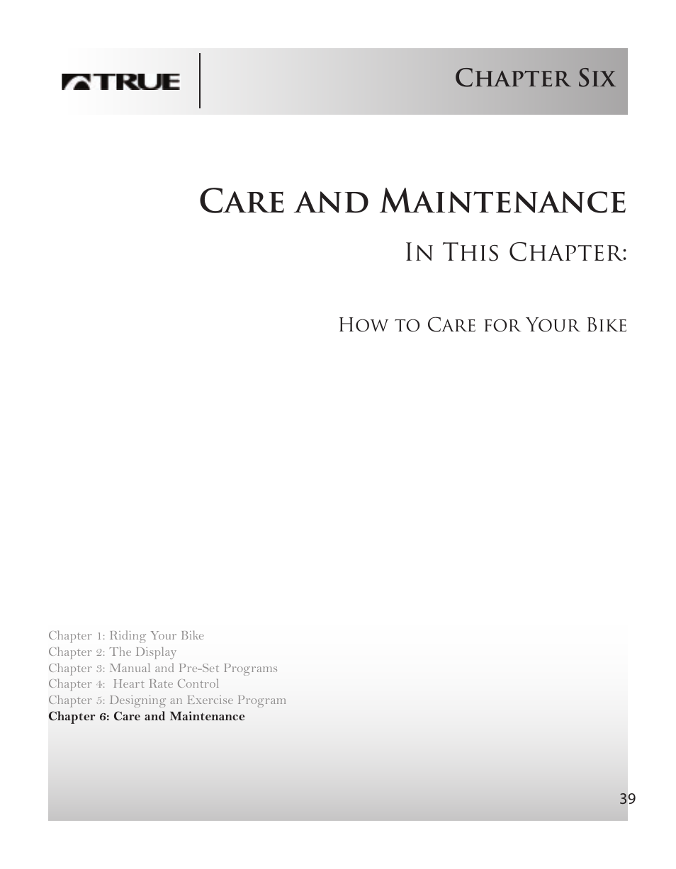 Care and maintenance, Chapter six | True Fitness PS900 User Manual | Page 35 / 42