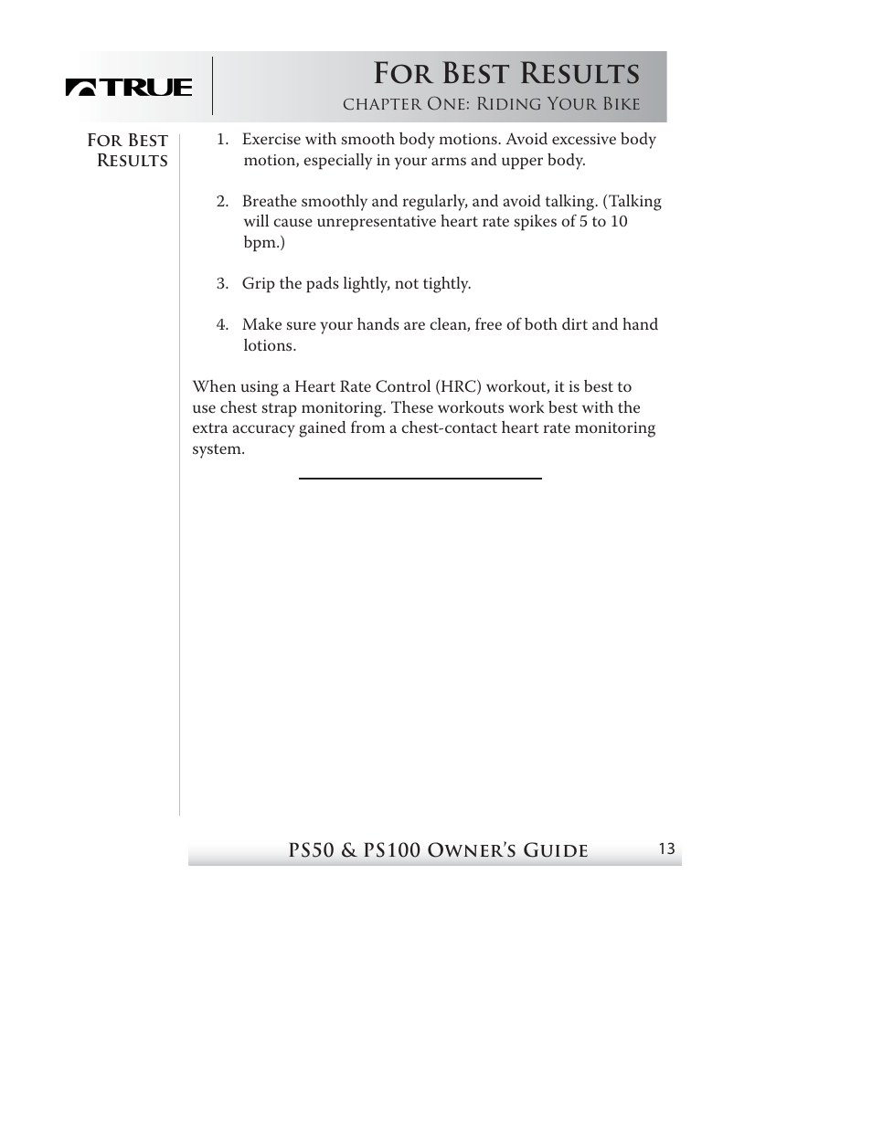 For best results | True Fitness PS50 User Manual | Page 12 / 41