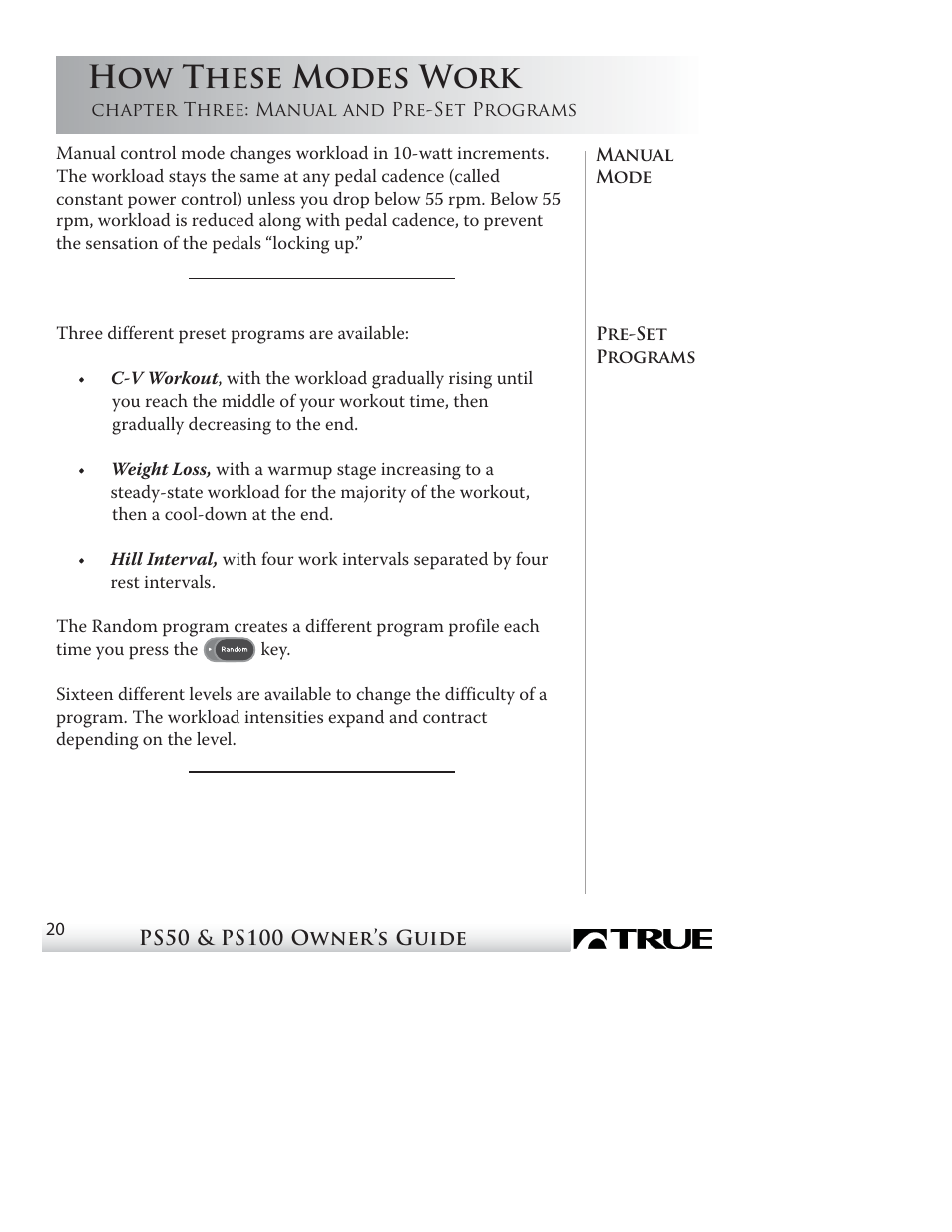 How these modes work | True Fitness PS50 User Manual | Page 18 / 41