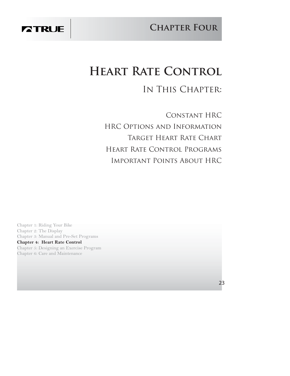 Heart rate control, Chapter four | True Fitness PS50 User Manual | Page 20 / 41