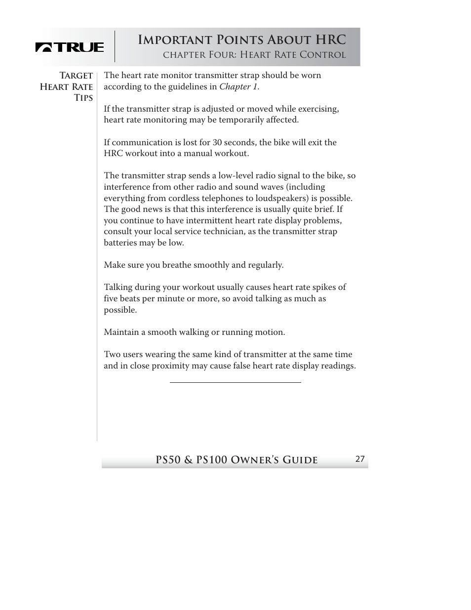 Important points about hrc | True Fitness PS50 User Manual | Page 24 / 41