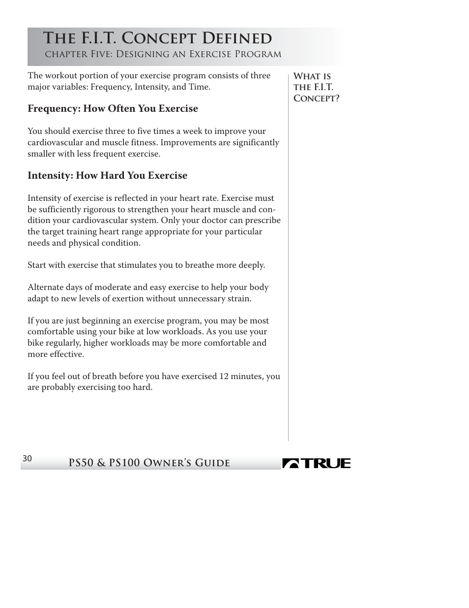 The f.i.t. concept defined | True Fitness PS50 User Manual | Page 26 / 41