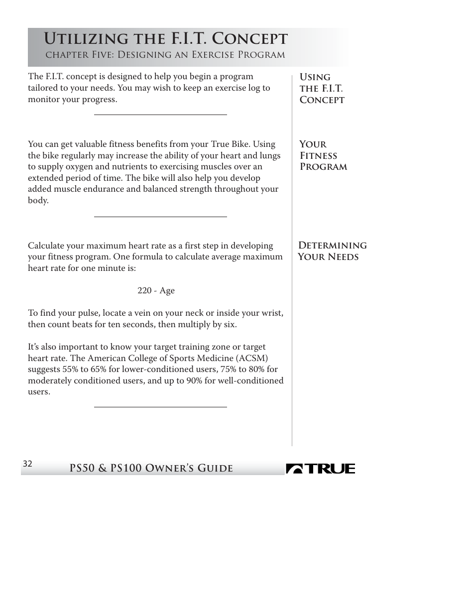 Utilizing the f.i.t. concept | True Fitness PS50 User Manual | Page 28 / 41