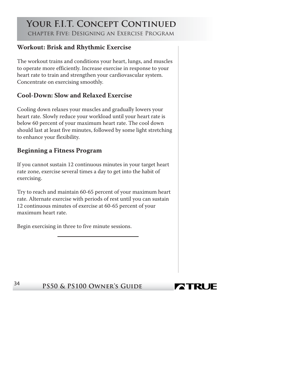 Your f.i.t. concept continued | True Fitness PS50 User Manual | Page 30 / 41