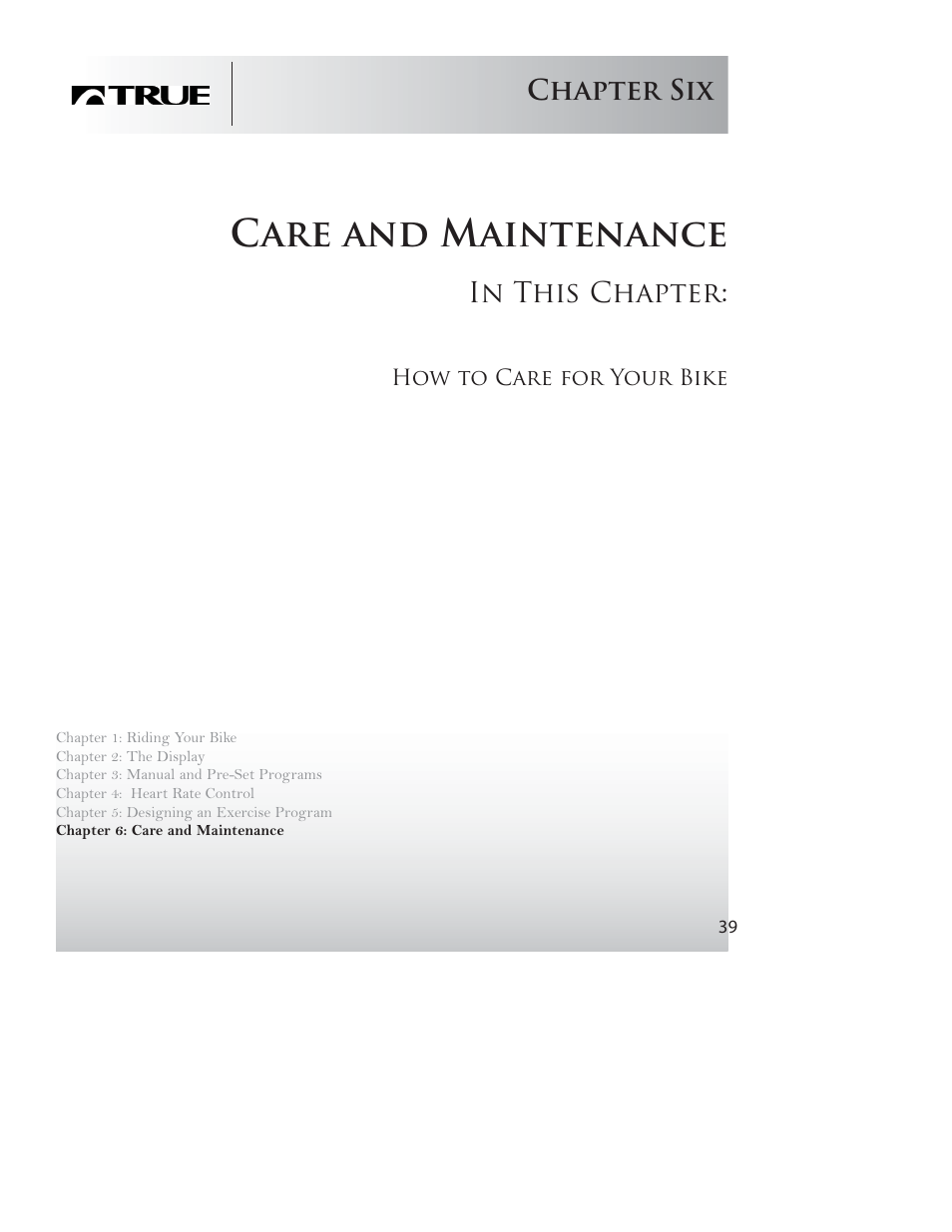 Care and maintenance, Chapter six | True Fitness PS50 User Manual | Page 34 / 41