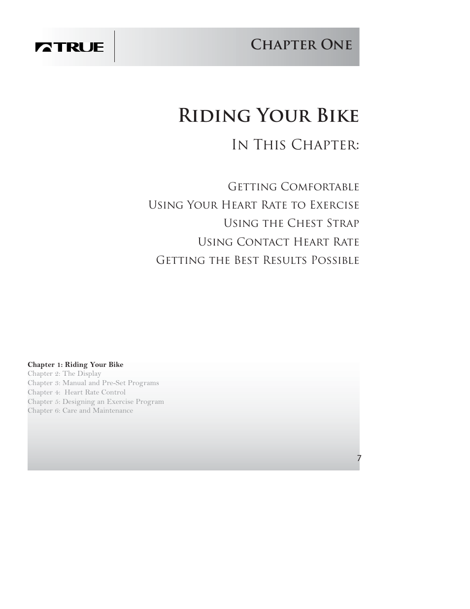 Riding your bike, Chapter one | True Fitness PS50 User Manual | Page 6 / 41