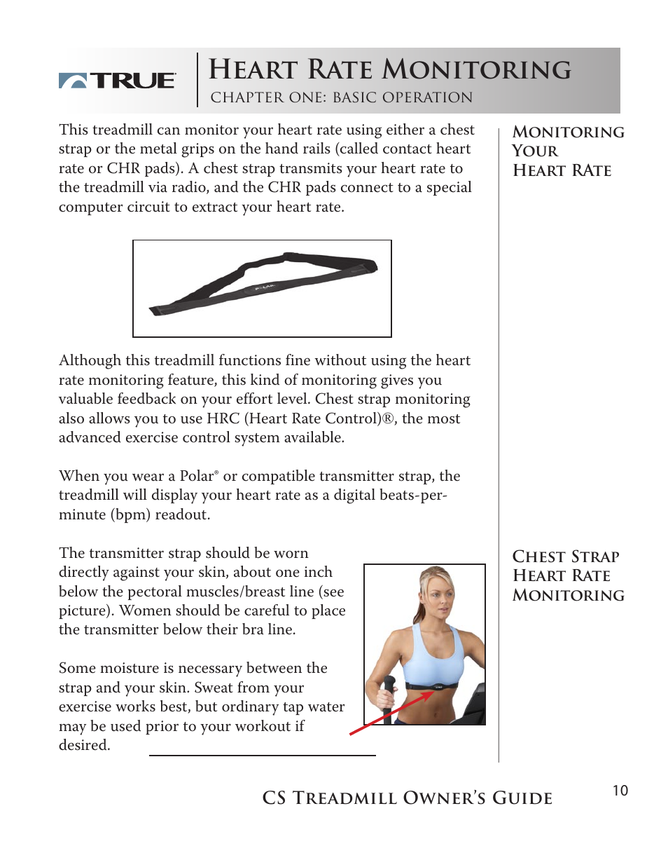 Heart rate monitoring | True Fitness Cs5.0 User Manual | Page 10 / 59