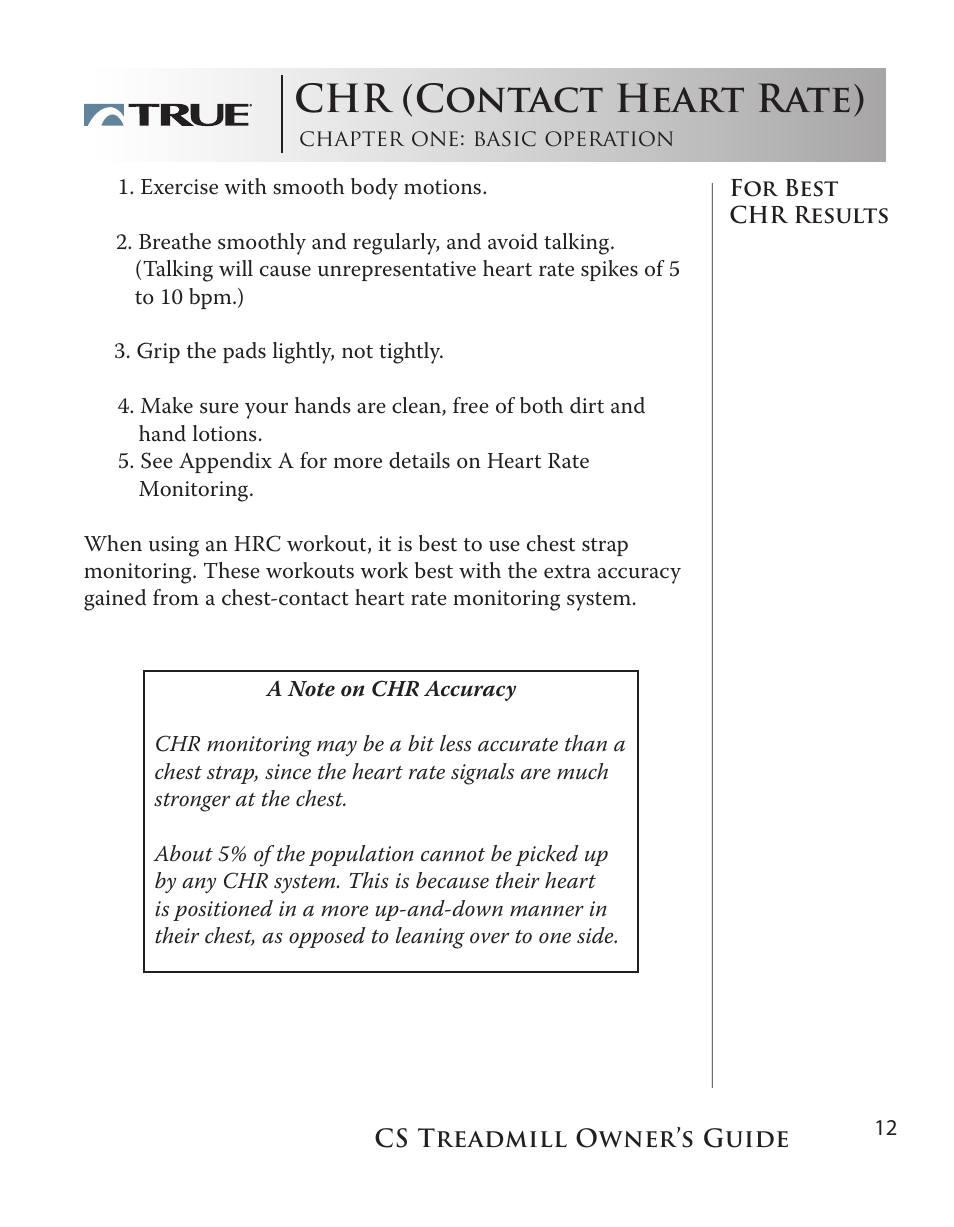 Chr (contact heart rate) | True Fitness Cs5.0 User Manual | Page 12 / 59