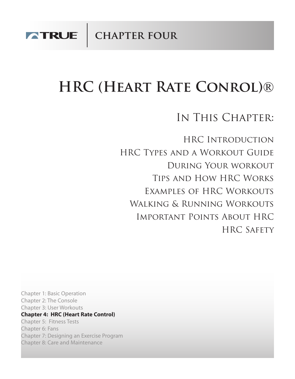 Hrc (heart rate conrol), Chapter four | True Fitness Cs5.0 User Manual | Page 24 / 59