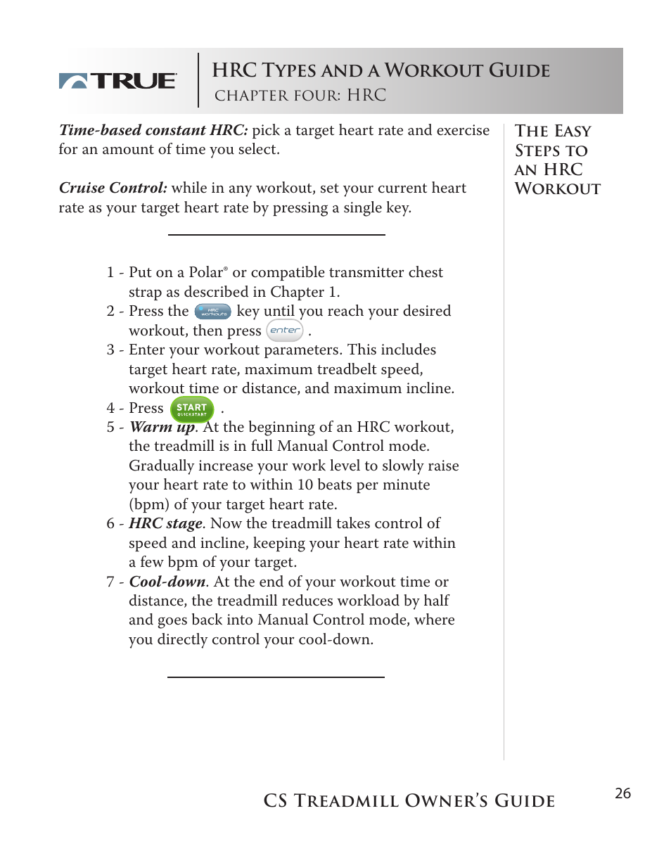 Hrc types and a workout guide | True Fitness Cs5.0 User Manual | Page 26 / 59