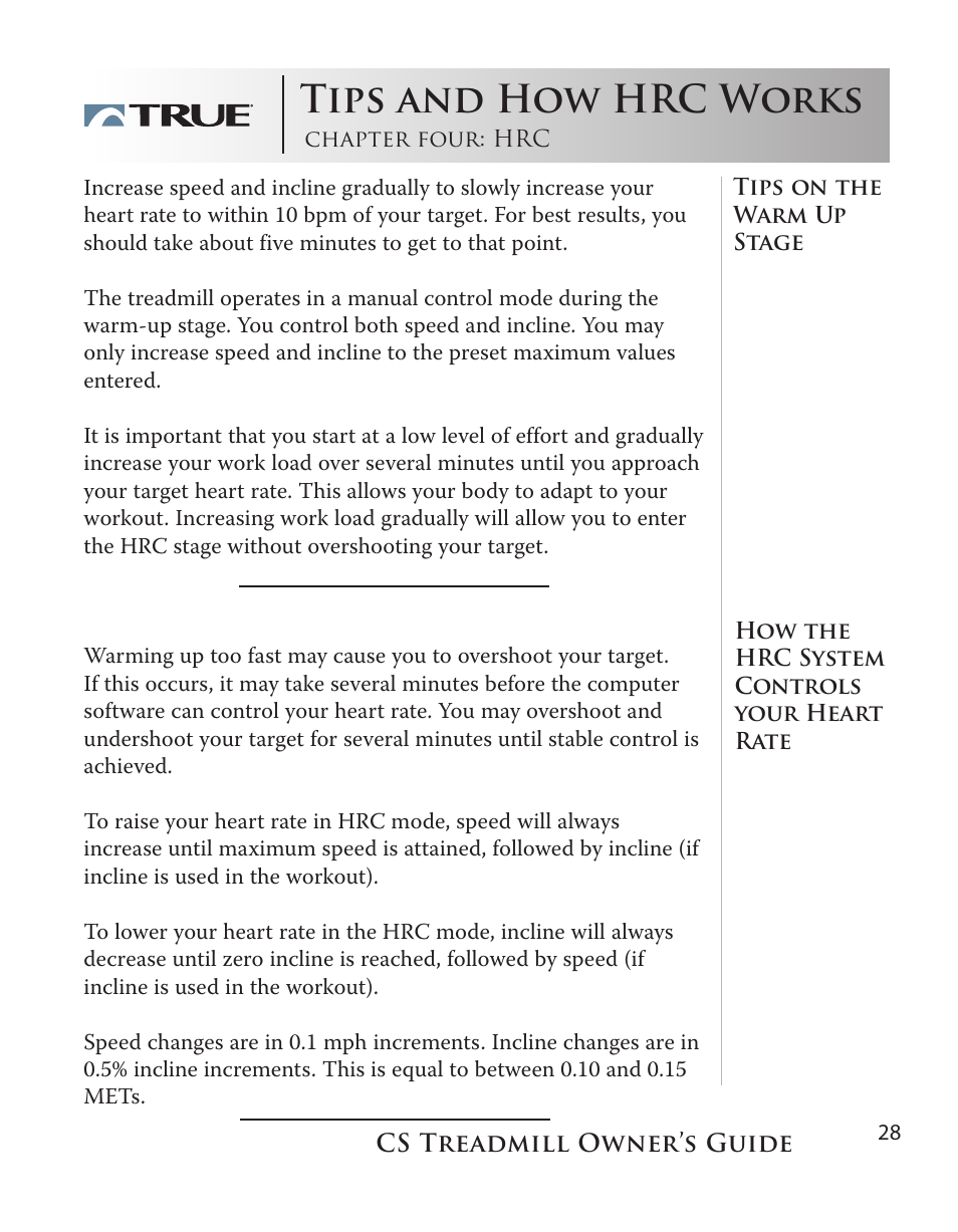 Tips and how hrc works | True Fitness Cs5.0 User Manual | Page 28 / 59