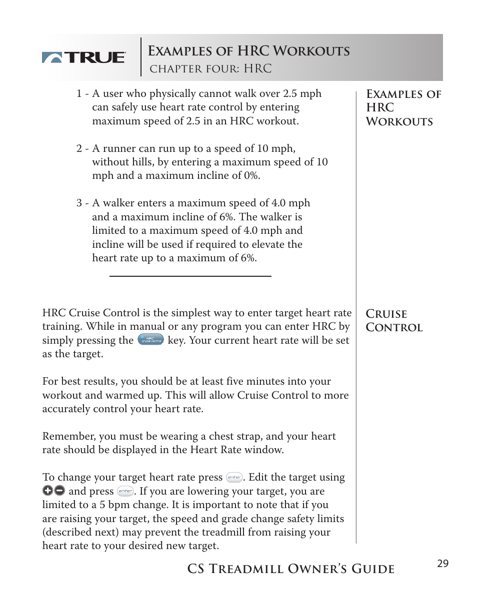 Examples of hrc workouts | True Fitness Cs5.0 User Manual | Page 29 / 59