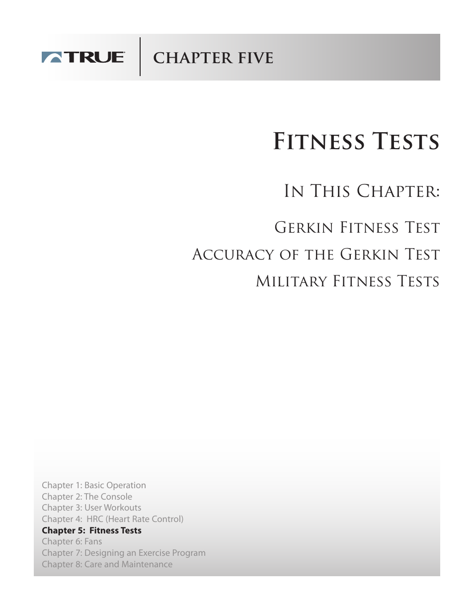 Fitness tests, Chapter five | True Fitness Cs5.0 User Manual | Page 33 / 59