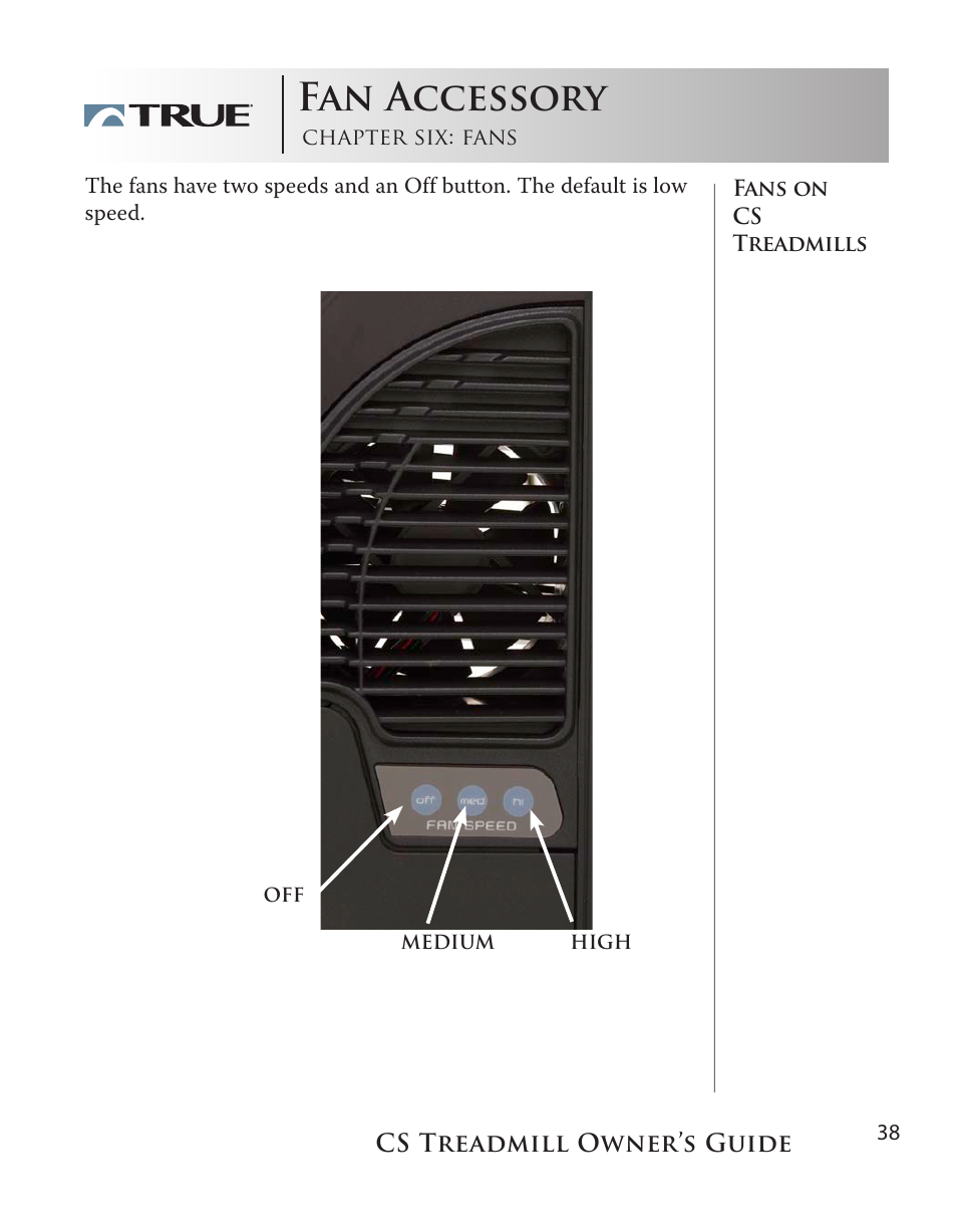 Fan accessory | True Fitness Cs5.0 User Manual | Page 38 / 59