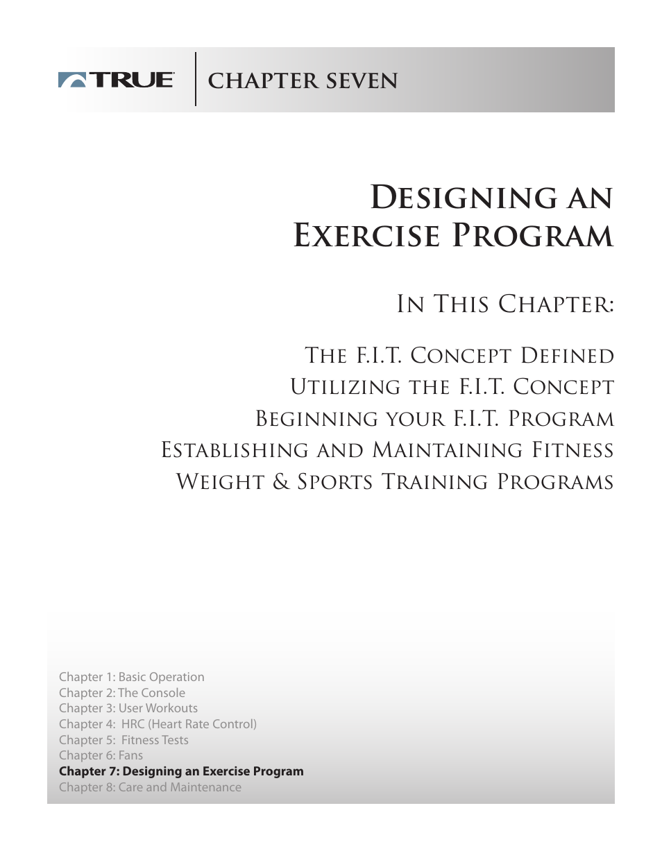 Designing an exercise program, Chapter seven | True Fitness Cs5.0 User Manual | Page 39 / 59