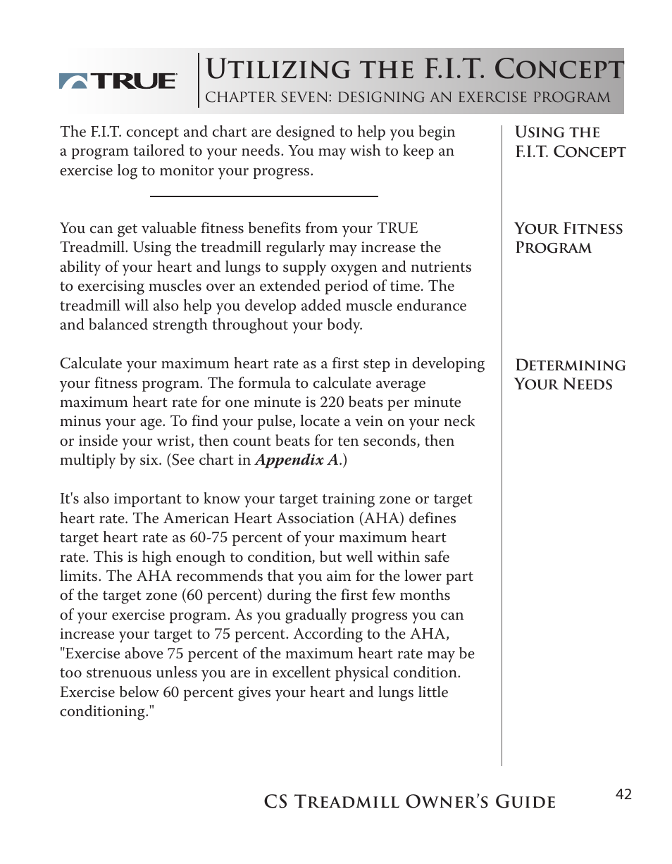 Utilizing the f.i.t. concept | True Fitness Cs5.0 User Manual | Page 42 / 59
